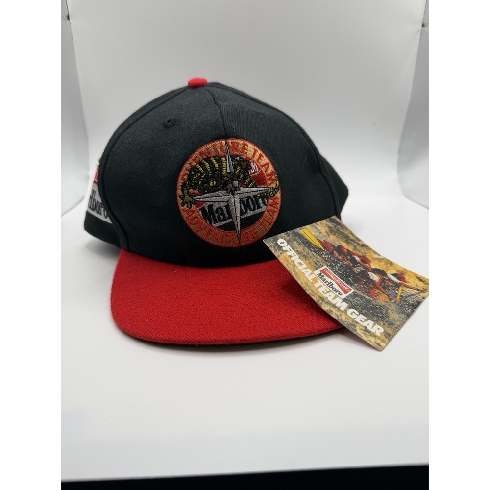 Vintage 90s Marlboro Adventure Team Lizard Compass Mens Black/Red Strapback Hat‎